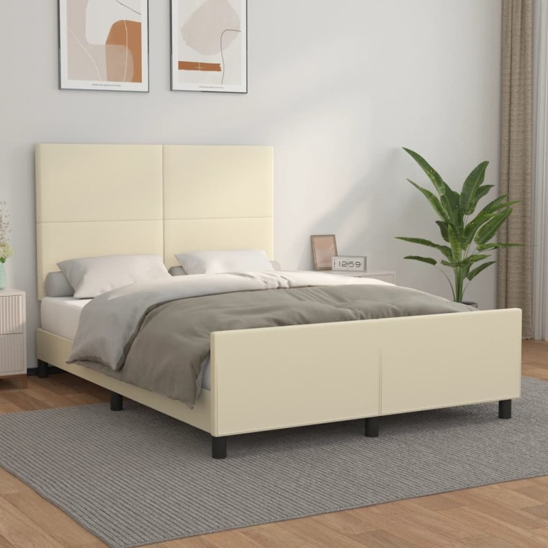 vidaXL Estructura de cama con cabecero cuero sintético crema 140x200cm vidaXL Estructura de cama con cabecero cuero sintético crema 140x200cm