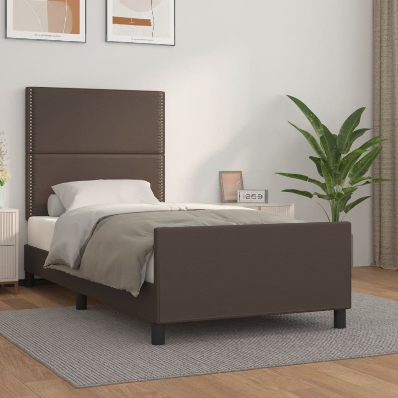 vidaXL Estructura de cama con cabecero cuero sintético marrón 90x190cm