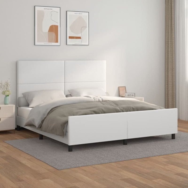 vidaXL Estructura de cama cabecero cuero sintético blanco 160x200 cm vidaXL Estructura de cama cabecero cuero sintético blanco 160x200 cm