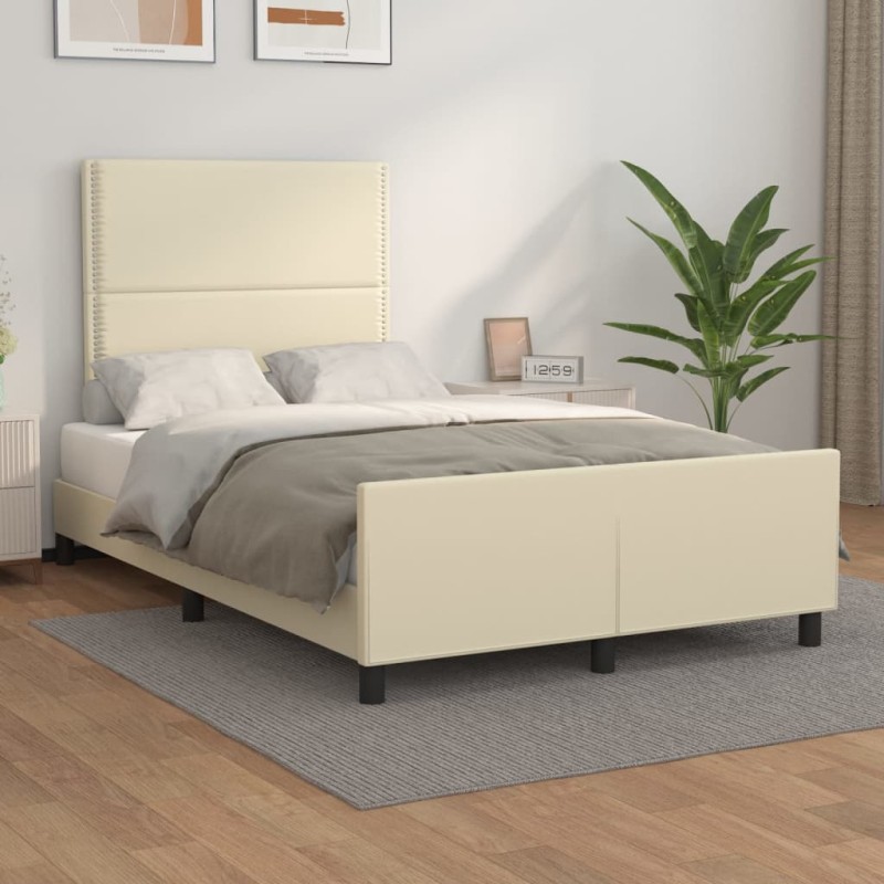 vidaXL Estructura de cama con cabecero cuero sintético crema 120x200cm vidaXL Estructura de cama con cabecero cuero sintético crema 120x200cm