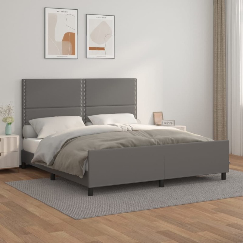vidaXL Estructura de cama con cabecero cuero sintético gris 180x200cm