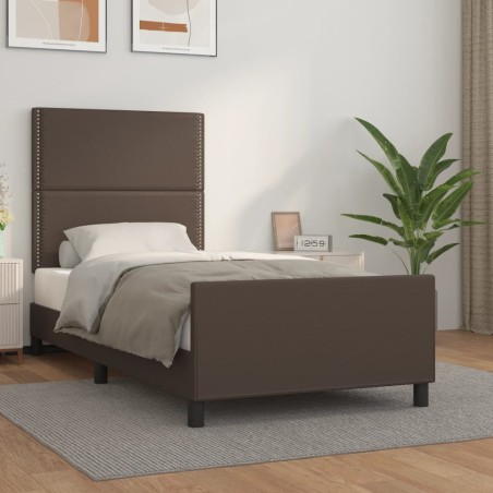 vidaXL Estructura de cama con cabecero cuero sintético marrón 90x200cm