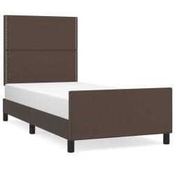 vidaXL Estructura de cama con cabecero cuero sintético marrón 90x200cm