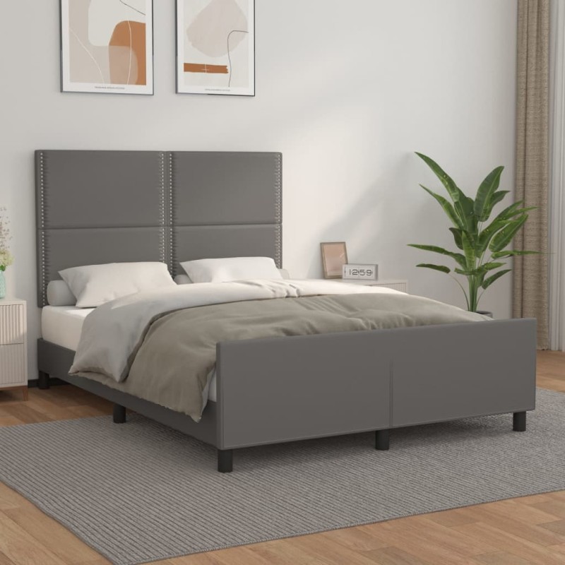 vidaXL Estructura de cama con cabecero cuero sintético gris 140x200cm vidaXL Estructura de cama con cabecero cuero sintético gris 140x200cm
