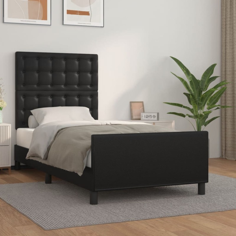 vidaXL Estructura de cama con cabecero cuero sintético negro 90x200 cm vidaXL Estructura de cama con cabecero cuero sintético negro 90x200 cm