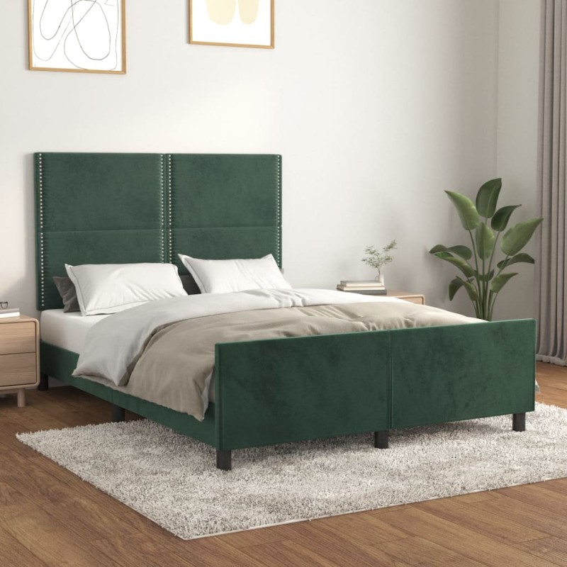 vidaXL Estructura cama con cabecero terciopelo verde oscuro 140x200 cm vidaXL Estructura cama con cabecero terciopelo verde oscuro 140x200 cm