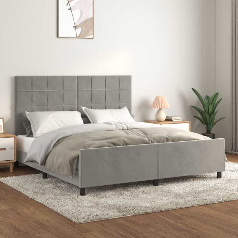 vidaXL Estructura de cama con cabecero terciopelo gris claro 180x200cm vidaXL Estructura de cama con cabecero terciopelo gris claro 180x200cm