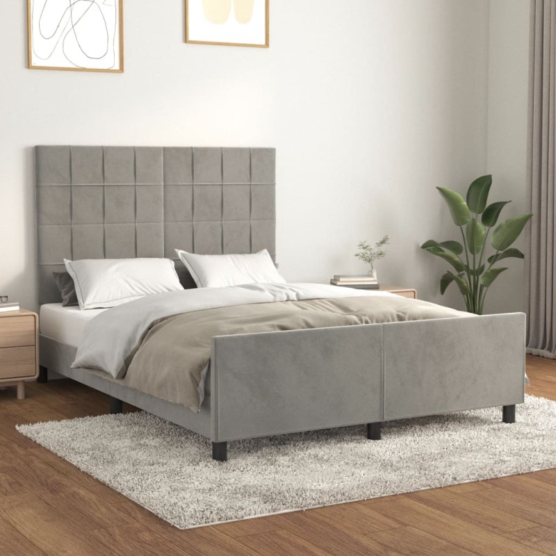 vidaXL Estructura de cama con cabecero terciopelo gris claro 140x190cm vidaXL Estructura de cama con cabecero terciopelo gris claro 140x190cm
