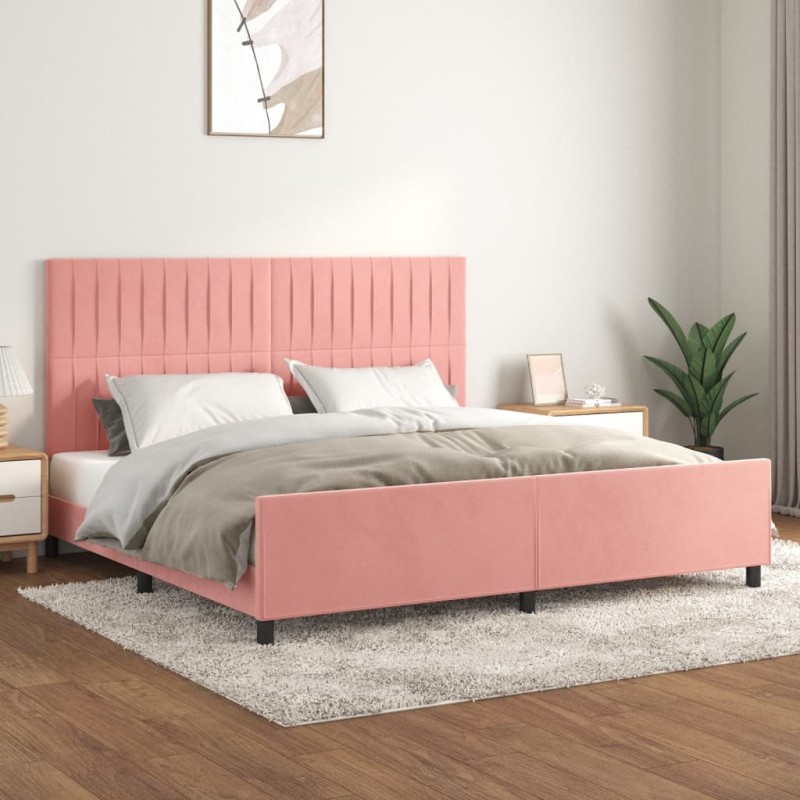vidaXL Estructura de cama con cabecero de terciopelo rosa 200x200 cm vidaXL Estructura de cama con cabecero de terciopelo rosa 200x200 cm