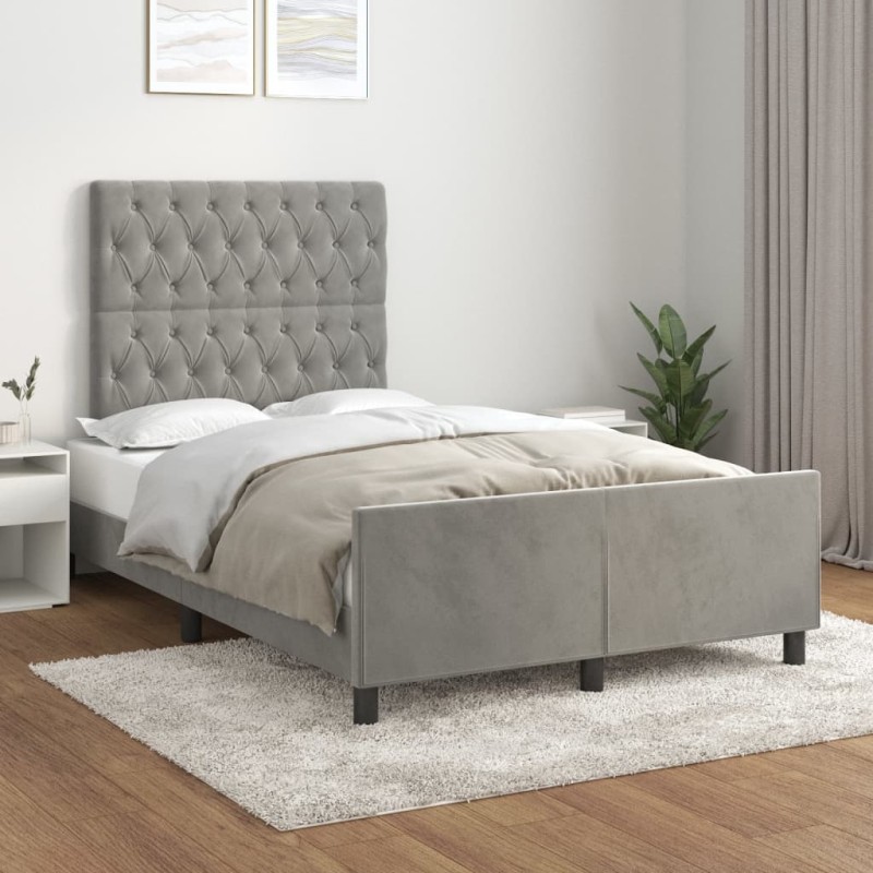 vidaXL Estructura de cama con cabecero terciopelo gris claro 120x200cm vidaXL Estructura de cama con cabecero terciopelo gris claro 120x200cm