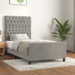 vidaXL Estructura de cama con cabecero terciopelo gris claro 90x200 cm