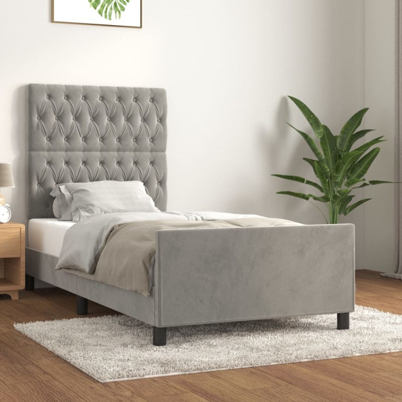 vidaXL Estructura de cama con cabecero terciopelo gris claro 90x200 cm vidaXL Estructura de cama con cabecero terciopelo gris claro 90x200 cm