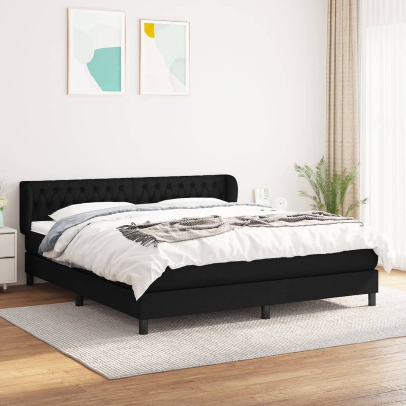vidaXL Cama box spring con colchón tela negro 180x200 cm vidaXL Cama box spring con colchón tela negro 180x200 cm