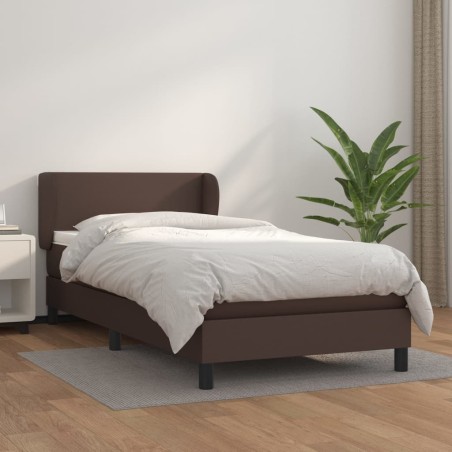 vidaXL Cama box spring con colchón cuero sintético marrón 90x200 cm