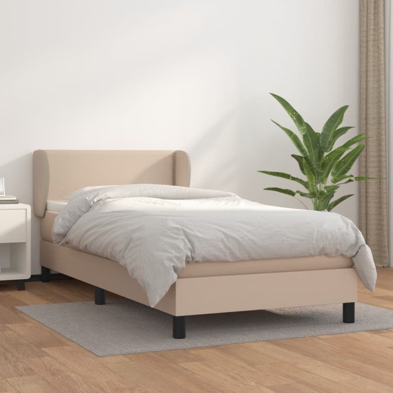 vidaXL Cama box spring con colchón cuero sintético capuchino 80x200 cm vidaXL Cama box spring con colchón cuero sintético capuchino 80x200 cm