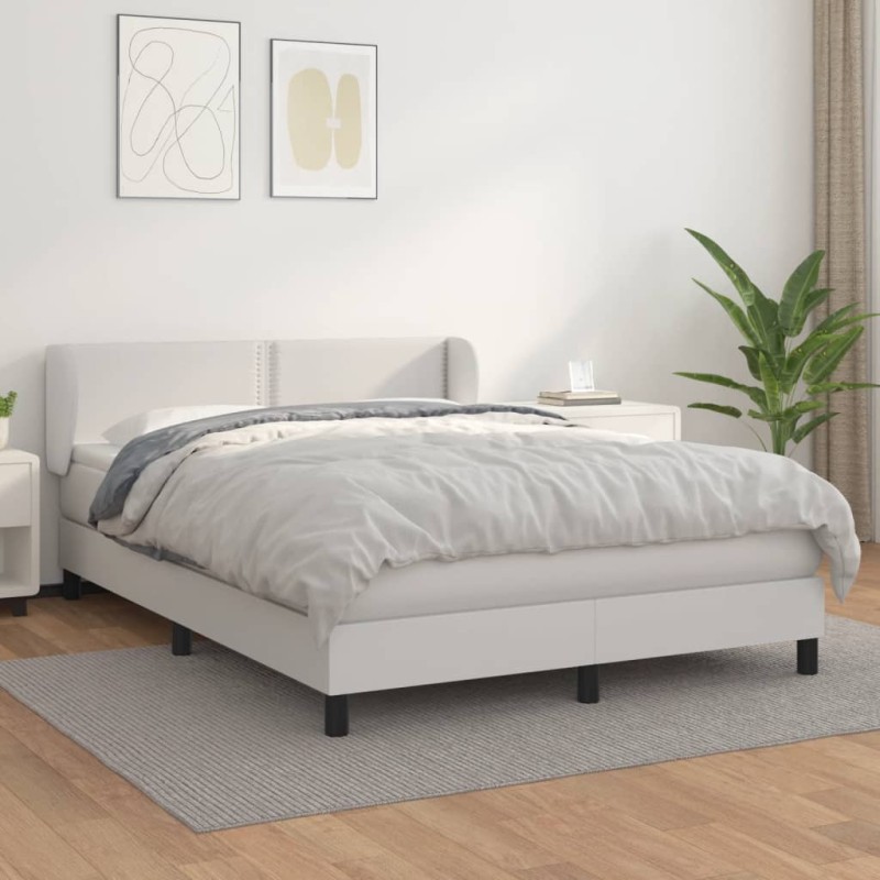 vidaXL Cama box spring con colchón cuero sintético blanco 140x190 cm vidaXL Cama box spring con colchón cuero sintético blanco 140x190 cm