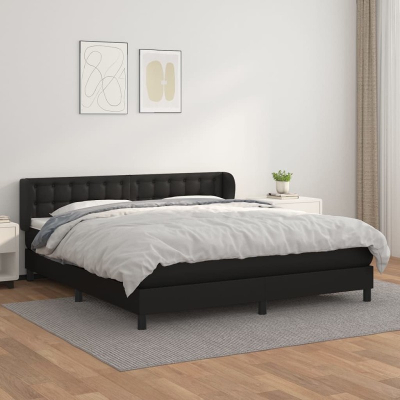 vidaXL Cama box spring con colchón cuero sintético negro 180x200 cm vidaXL Cama box spring con colchón cuero sintético negro 180x200 cm