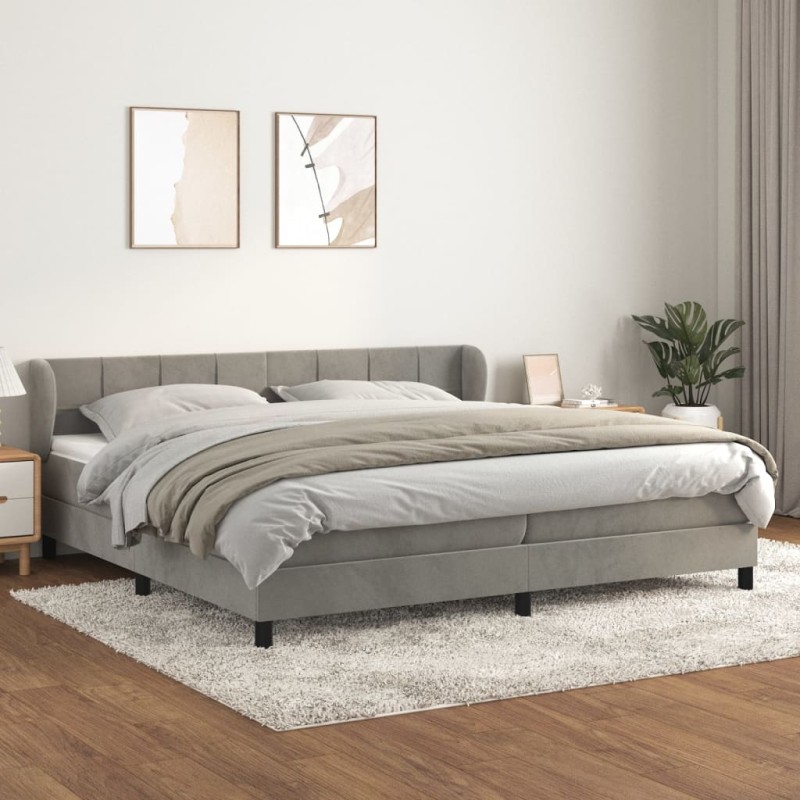 vidaXL Cama box spring con colchón terciopelo gris claro 200x200 cm vidaXL Cama box spring con colchón terciopelo gris claro 200x200 cm