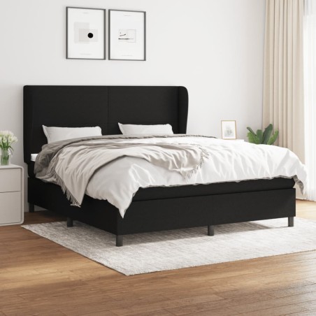 vidaXL Cama box spring con colchón tela negro 180x200 cm
