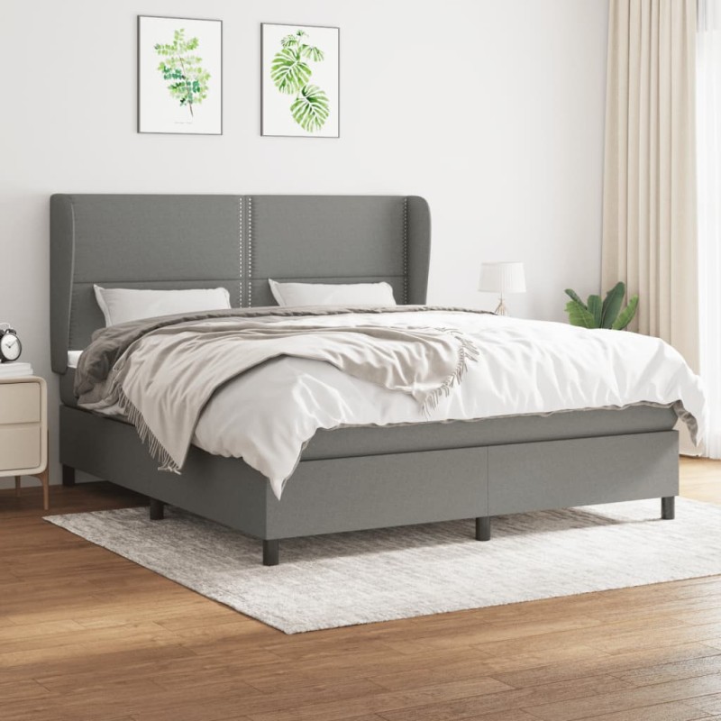 vidaXL Cama box spring con colchón tela gris oscuro 160x200 cm