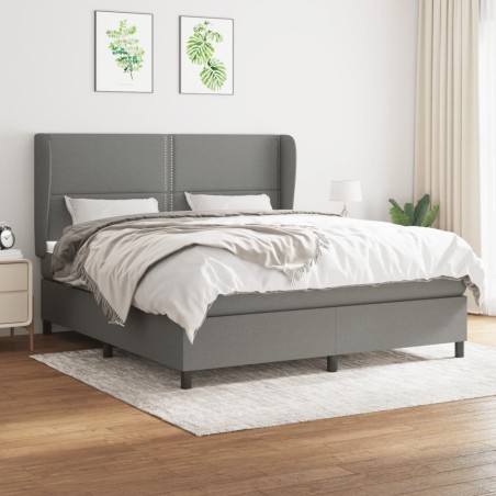 vidaXL Cama box spring con colchón tela gris oscuro 160x200 cm