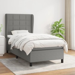 vidaXL Cama box spring con colchón tela gris oscuro 90x190 cm