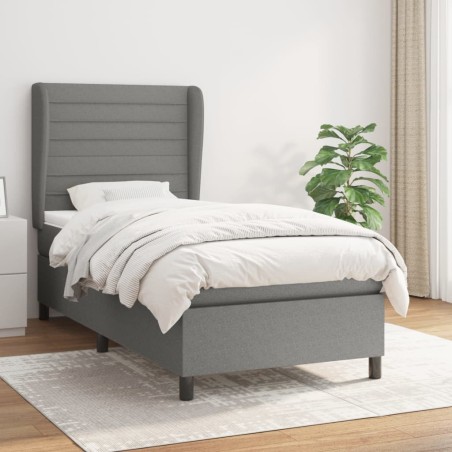 vidaXL Cama box spring con colchón tela gris oscuro 80x200 cm