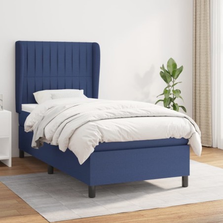 vidaXL Cama box spring con colchón tela azul 80x200 cm