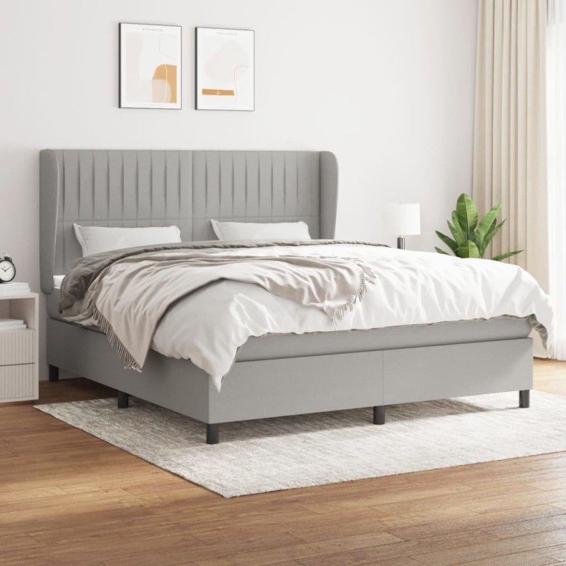 vidaXL Cama box spring con colchón tela gris claro 160x200 cm vidaXL Cama box spring con colchón tela gris claro 160x200 cm