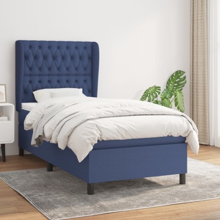 vidaXL Cama box spring con colchón tela azul 90x190 cm
