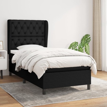 vidaXL Cama box spring con colchón tela negro 80x200 cm