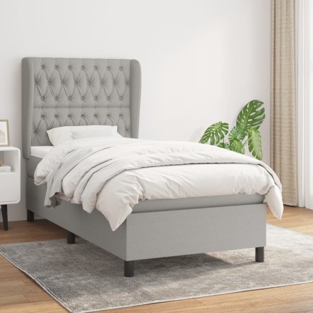 vidaXL Cama box spring con colchón tela gris claro 90x190 cm