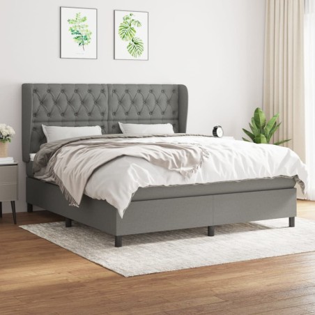 vidaXL Cama box spring con colchón tela gris oscuro 160x200 cm