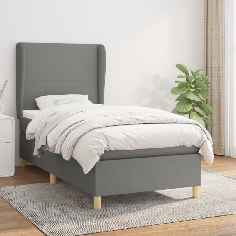 vidaXL Cama box spring con colchón tela gris oscuro 80x200 cm vidaXL Cama box spring con colchón tela gris oscuro 80x200 cm