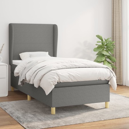 vidaXL Cama box spring con colchón tela gris oscuro 80x200 cm