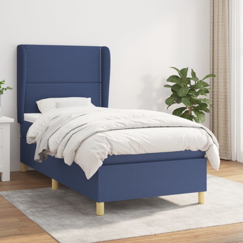 vidaXL Cama box spring con colchón tela azul 80x200 cm