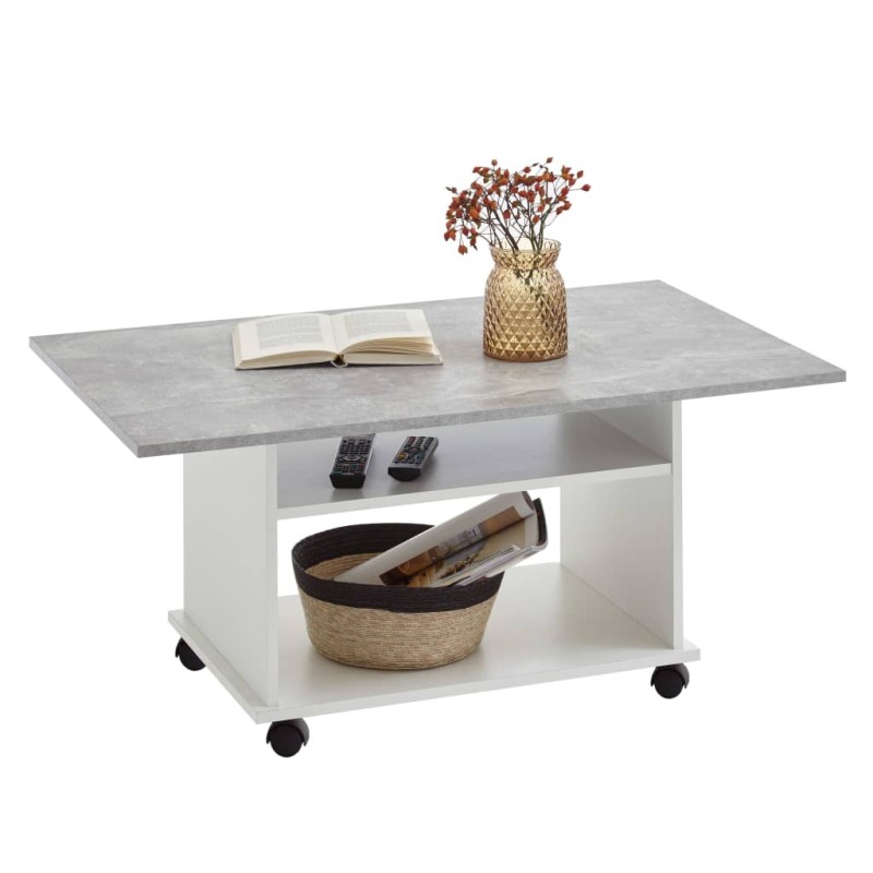 FMD Mesa de centro con ruedas gris hormigón y blanco FMD Mesa de centro con ruedas gris hormigón y blanco