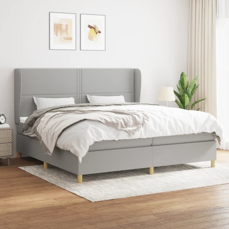 vidaXL Cama box spring con colchón tela gris claro 200x200 cm