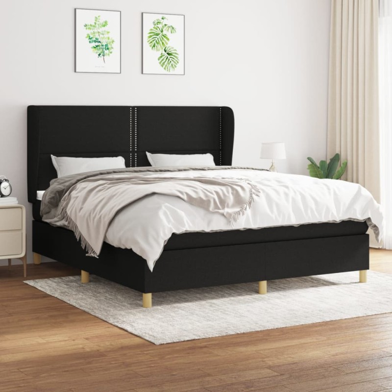 vidaXL Cama box spring con colchón tela negro 160x200 cm