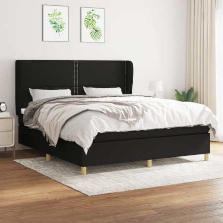vidaXL Cama box spring con colchón tela negro 160x200 cm