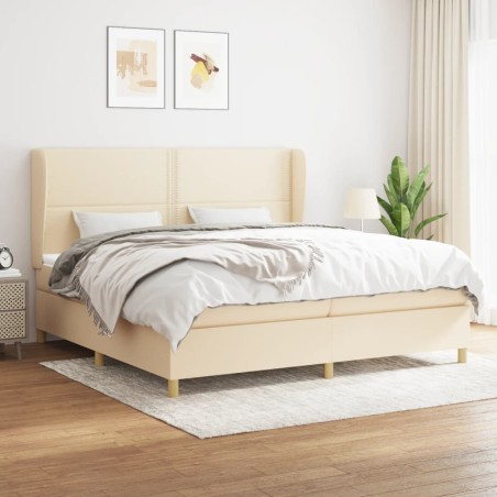 vidaXL Cama box spring con colchón tela color crema 200x200 cm