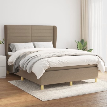 vidaXL Cama box spring con colchón tela gris taupe 140x200 cm