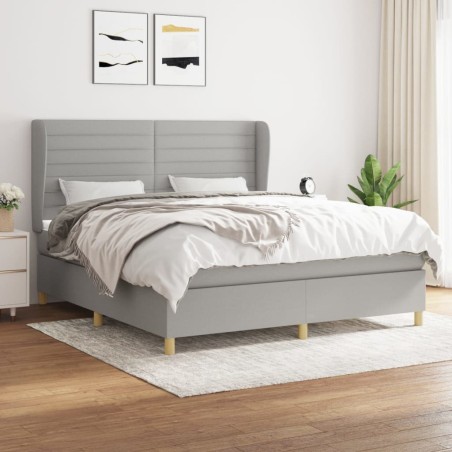 vidaXL Cama box spring con colchón tela gris claro 180x200 cm