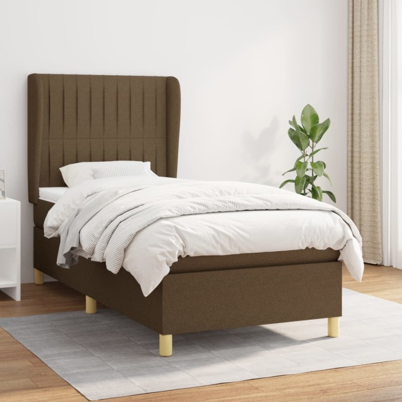 vidaXL Cama box spring con colchón tela marrón oscuro 80x200 cm