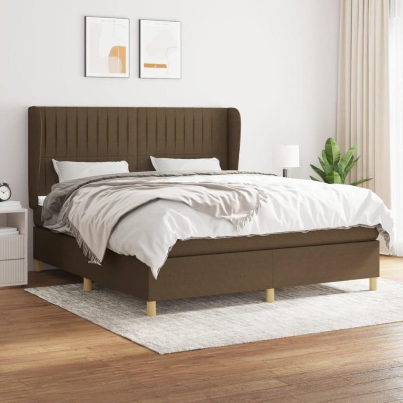 vidaXL Cama box spring con colchón tela marrón oscuro 160x200 cm vidaXL Cama box spring con colchón tela marrón oscuro 160x200 cm