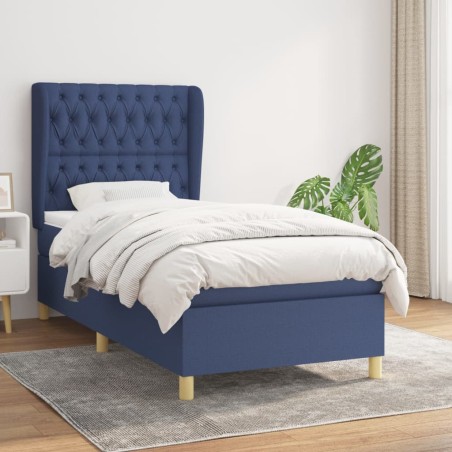 vidaXL Cama box spring con colchón tela azul 90x200 cm