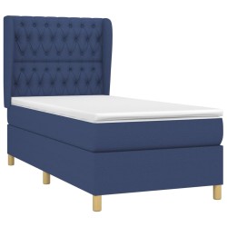 vidaXL Cama box spring con colchón tela azul 90x200 cm