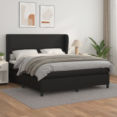 vidaXL Cama box spring con colchón cuero sintético negro 180x200 cm