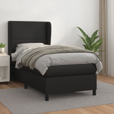 vidaXL Cama box spring con colchón cuero sintético negro 90x190 cm