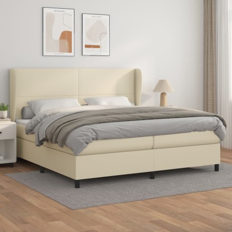 vidaXL Cama box spring con colchón cuero sintético crema 200x200 cm